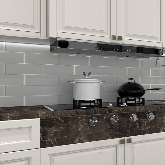Grey Glass Subway Tile, Glass for Bathroom Kitchen Shower Backsplash Wall, 4 x 12 Inches, 4 Sq.Ft.