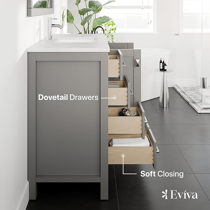 Eviva London 48 Gray Bathroom Vanity with Carrara Quartz Top