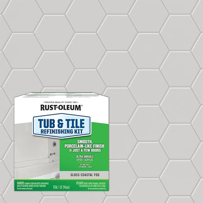 Tub & Tile Touch Up Gloss Coastal Fog Paint Kit | Bathroom Surface Refresh, Ceramic, Porcelain, Fiberglass, Durable Moisture Resistant Finish, Quart