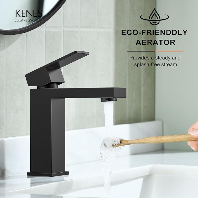 Matte Black Single Handle Bathroom Faucet 1 Hole, Black Vanity Faucet | Bathroom Sink Faucet with Pop Up Drain & Supply Lines, Lead-Free cUPC & NSF Certified, 1 Handle Faucet for Vanity RV Restroom