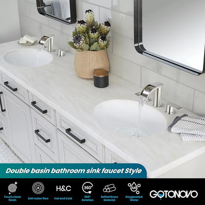 gotonovo Waterfall 8 inch Widespread Bathroom Faucet Set Bathroom Sink Faucet 3 Hole 2 Handle Vanity Lavatory Deck Mount with Pop Up Drain and Water Supply Lines Round Body Brushed Nickel