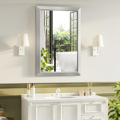 Bathroom Mirror for Over Sink,22x30Inch Silver Thick Anti-Rust Metal Frame, Rectangle Decorative Wall Mirror with HD Tempered Glass, Horizontal or Vertical Mount for Vanity, Bathroom,Living Room
