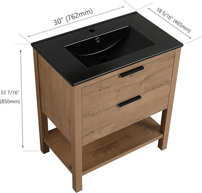 30'' Freestanding Bathroom Vanity, 30 Inch Floor Stand Bathroom Vanity with Sink, Single Black Sink Cabinet Set, Modern Storage Cabinet, with Soft Closing Drawers, 01030IMO+9075BK