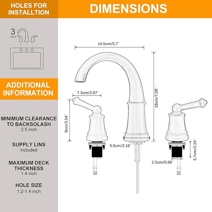 BESy Widespread 8 inch Oil Rubbed Bronze Bathroom Faucet, Two Handles 3 Holes Sink Faucet Waterfall Spout Lavatory Basin Faucets, Vanity Bathroom Sink Faucet with Supply cUPC Lines