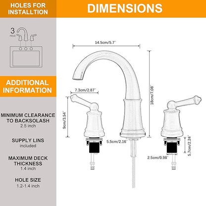 BESy Widespread 8 inch Oil Rubbed Bronze Bathroom Faucet, Two Handles 3 Holes Sink Faucet Waterfall Spout Lavatory Basin Faucets, Vanity Bathroom Sink Faucet with Supply cUPC Lines