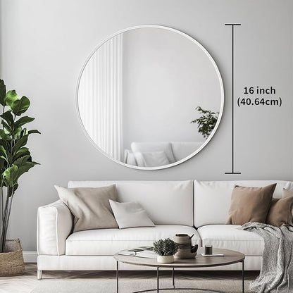 Small Round Mirror, 16 inch White Circle Mirror, White Metal Frame | High Definition, Waterproof, Rust-resistant, Circular Wall Mirrors for Bathroom, Bedroom, Vanity, Nursery, Kids, Wall Décor