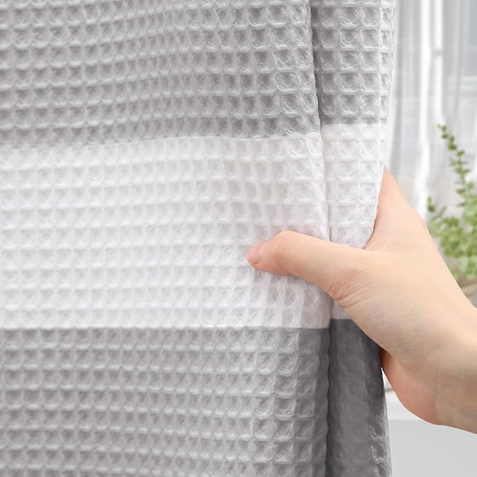 Grey Shower Curtain Cotton Waffle Stripe Shower Curtains for Bathroom 72"x72"
