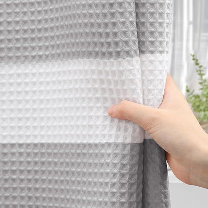 Grey Shower Curtain Cotton Waffle Stripe Shower Curtains for Bathroom 72"x72"