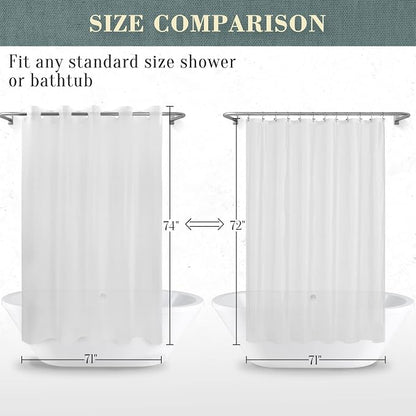 No Hook PEVA Shower Curtain or Liner, Standard Size 71 x 74, Frost | 8G Heavy Duty, Frosted Bathroom Shower Curtain, No Hooks Required, Waterproof Plastic & PVC Free
