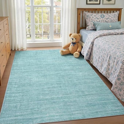 Garvee Washable Area Rugs 8x10 Modern Solid Color Living Room Rug, Blue | Non Slip Backing Stain Resistant Non Shedding Low Pile Soft Foldable Neutral Rug for Bedroom Dining Room Office