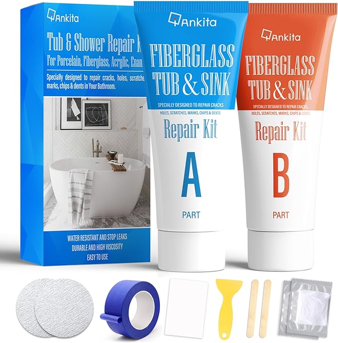 Tub Repair Kit White, Bathtub Repair Kit for Enamel, Fiberglass, Acrylic | For Chips, Cracks, Scratches, Holes & Rust on Porcelain, Patch & Repairs Cast Iron Tubs, Toilet, Sink, Shower Pan in Bathroom
