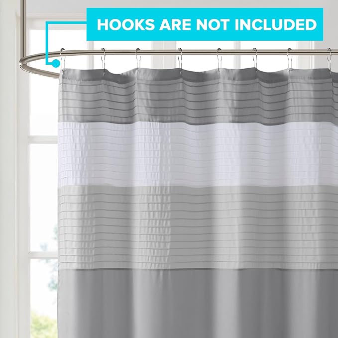 Comfort Spaces Windsor Bathroom Shower Pieced Ruffle Pattern Modern Elegant Microfiber Fabric Bath Curtains, 72x72, Gray | Microfiber, Adds Privacy, Machine Washable, OEKO-TEX Certified