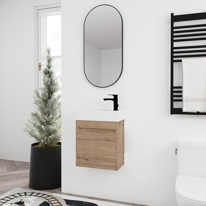 18" Bathroom Vanity with Sink Combo, Wall Mounted Floating Vanity Cabinet for Small Bathroom, Soft-Close Door, Ight dern Farmhouse Vanity with Waterproof Plywood