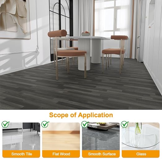 Countewol Stick Vinyl Flooring Roll, Dark Grey Spliced Wood Grain PVC Floor Sheet, Waterproof Scratch Resistant Self Adhesive Flooring for Indoor Home, Camper & Rental House