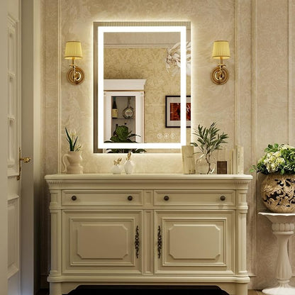 XRAMFY 32''X24'' LED Bathroom Mirror, Wall Mirror with Lights | Wall Mirror with Front and Backlight, 3 Colors Vanity Mirror with Lights, Anti-Fog Wall Mirror for Bathroom