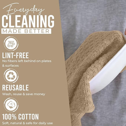 DAN RIVER Tan Kitchen Towels, 12 Pack, 16x26 Inches Absorbent Dish Towels | 100% Cotton Absorbent Soft cotton kitchen towels for drying dishes, Quick Dry, Dish Towels for kitchen,Tea and Bar towels set