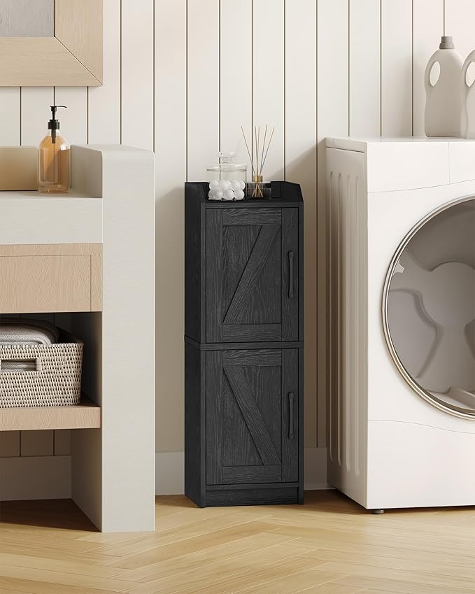Bathroom Storage Cabinet, Small Corner Floor Cabinet with Door and Shelves, Narrow Bathroom Organizer and Paper Storage with Adjustable Shelves, for Small Spaces, Black BC27104X