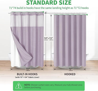 eachope No Hook Fabric Shower Curtain with Snap-in Liner,71x74 Lavender | Linen Texture,230GSM Thick Fabric,Hotel Luxury Decor,Mesh Window,Bottom magnetic ,Waterproof & Machine Washable,for Bathroom