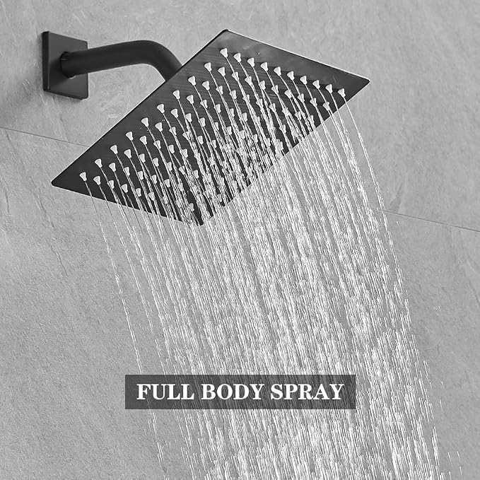 Shower Faucet Set Matte Black 10 Inch Wall Mount Rainfall Shower System with 2 Rain Shower Head and Handheld Head Push Button Diverter Shower Trim Kit and Rough-in Valve Body