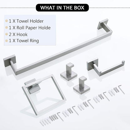 Towel Bar Set 5 Pieces Brushed Nickel Bathroom Hardware Set|Stainless Steel Wall Mounted 23.6-Inch Towel Rack