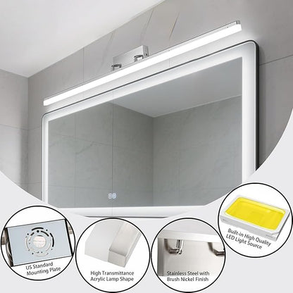 48in LED Vanity Light, Dimmable 46W 3000K-5000K 5CCT Modern Makeup Vanity Lighting Fixture, Brushed Nickel Adjustable Light Bar Over Mirror
