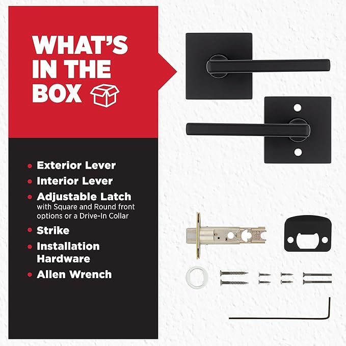 Kwikset Halifax Interior Passage Door Handle, Lever For Closet and Hallway Doors, Reversible Non-Locking Handle Lever, Matte Black, with Microban Protection, Square Rose