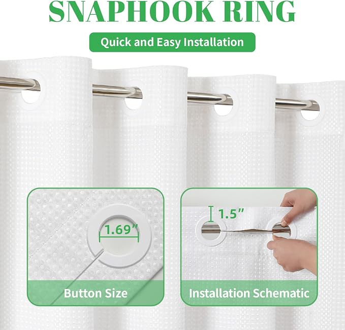 No Hook Extra Long Waffle Shower Curtain, No Liner Needed, 71x98 Inch White | 100% waterproof TPU-laminated backing, magnetic weighted hem, machine washable, shower curtain set for bathroom or hotel use