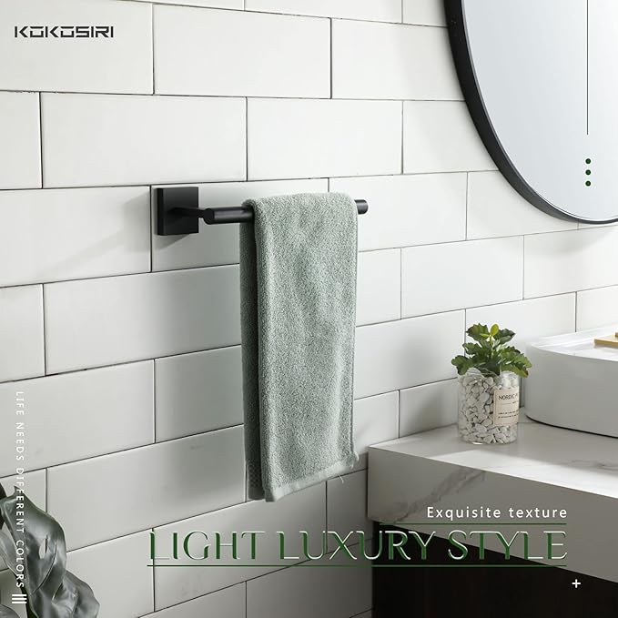 KOKOSIRI Towel Bar Matte Black Bathroom Hardware Hand Towel Rails Wall Mounted Kitchen Toilet Cabinet Paper Holder 2 Pack, Stainless Steel B3008BK-P2