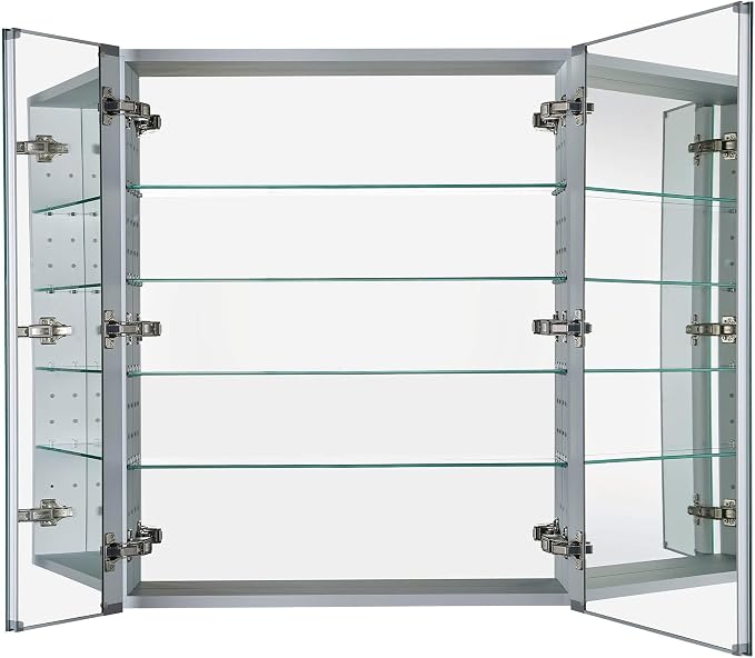 Bathroom Medicine Cabinet, Aluminum, Recessed/Surface Mount, 20" x 30", Right/Left Hinged, Mirrored Interior