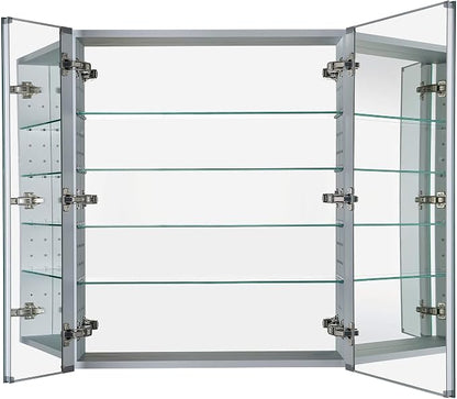 Bathroom Medicine Cabinet, Aluminum, Recessed/Surface Mount, 20" x 30", Right/Left Hinged, Mirrored Interior