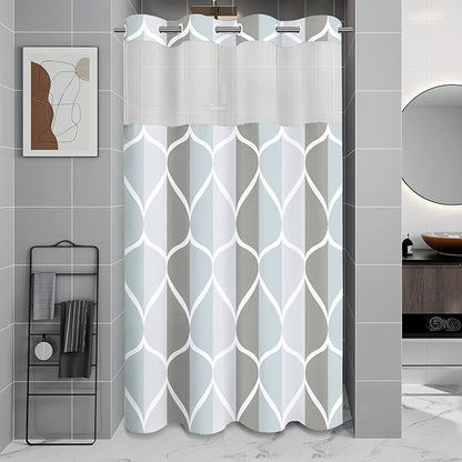 Gelbchu Gray No Hook Shower Curtain with Snap-in Liner, 54 x 80 Inch | Built-In Hooks, Mesh Top Window, Water-Repellent, Machine Washable, Quick Drying, Premium Polyester, Hotel Style, Modern