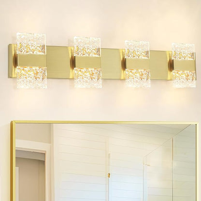 Bathroom Vanity Light Fixture, Modern Brushed Gold LED Vanity Light, Dimmable 24W LED Wall Sconce Lighting for Bathroom, Bedroom, Perfect for Makeup & Shaving