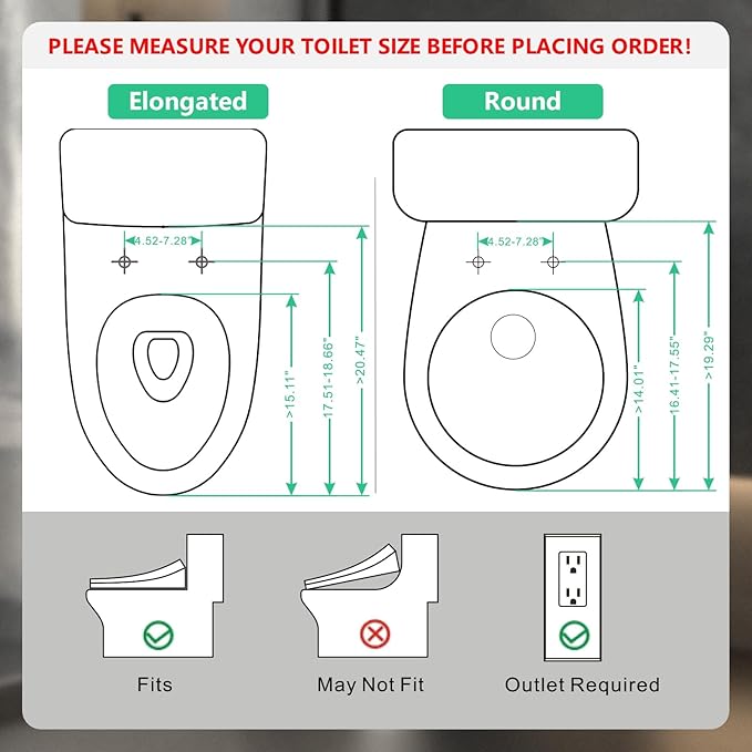 WONDERSKY Elongated Bidet Toilet Seat, Smart Heated Toilet Seat with Warm Water and Dryer, Soft Close Bidet Seat with Adjustable Temperature, Stainless Steel Nozzle
