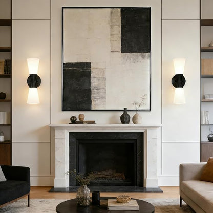 Wall Sconces Set of 2 for Bathroom, Modern Indoor Vanity Light Fixtures 15", Up Down Lighting, Wall Mount Lamp for Living Room Bedroom Hallway Stairway Fireplace Mirror E26 Base 2PC White&Black