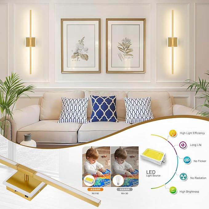 Gold Bathroom Vanity Light Fixtures Over Mirror, Modern 5CCT Adjustable Led Vanity Lights Fixture with RGB Ambiance Lighting, 24 Inch Bar Bathroom Sconce Picture Lights for Wall
