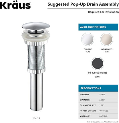 Kraus KCV-341-BN Modern Elavo Ceramic Small Round Vessel Bathroom Sink with Pop Up Drain, Brushed Nickel/White