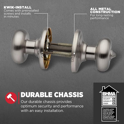 Kwikset Juno Interior Privacy Door Knob with Lock, Door Handle for Bathroom and Bedroom, Satin Nickel Keyless Turn Lock Doorknob, with Microban Protection (Pack of 6)