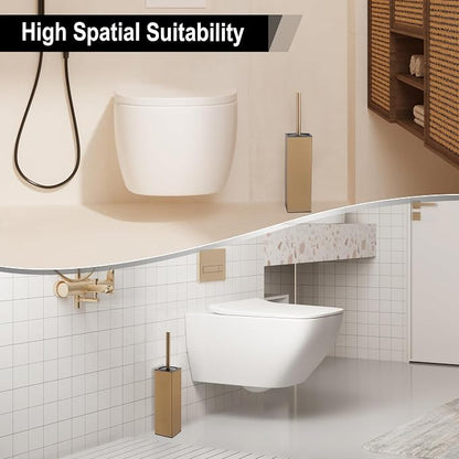 BGL Toilet Brush with Holder for Bathroom Matte Brushed Brass Aluminium Standing for Bathroom Toilet Bowl Cleaner Brush and Holder Set, Square Design
