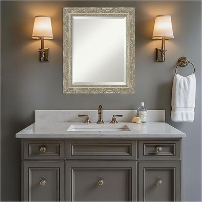 Amanti Art Silver Bathroom Mirror for Over Sink, 24x20 Filigree Silver Rectangle Vanity Mirror, Small Traditional Frame, Hangs Horizonally and Vertically, Bathroom Wall Decor, Beveled Edge
