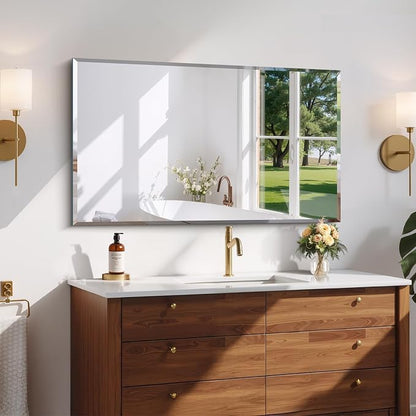 CILIBER Beveled Mirror, 24x40 Frameless Beveled Bathroom Mirrors for Wall, 3mm Tempered Glass Rectangle Vanity Mirror with Beveled Edge, Crystal-Clear, Hangs Horizontally or Vertically