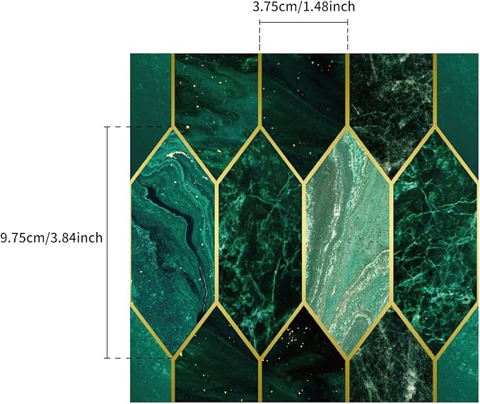 funlife Holographic Emerald Art Deco Peel and Stick Backsplash Self-Adhesive PVC Wall Tiles Easy DIY with Tools for Kitchen Bathroom and Laundry Room 5.9"x5.9"x10-Sheet Hex Emerald