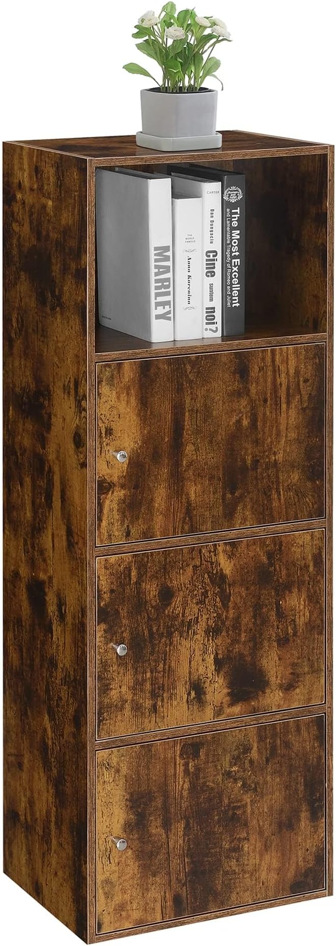Convenience Concepts Xtra Storage Three-Door Bookcase in Cherry Wood Finish