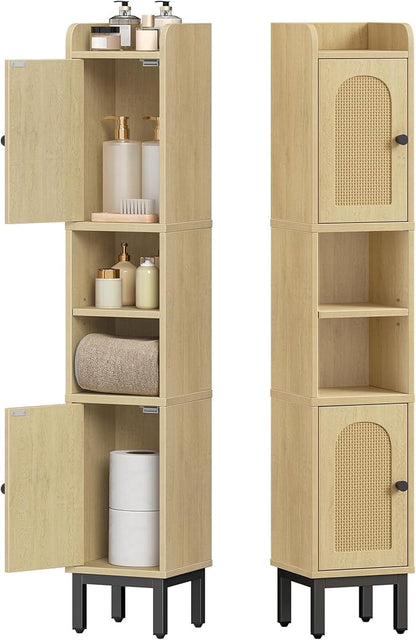 Hzuaneri Slim Bathroom Storage Cabinet, Narrow Bathroom Organizers,2 Doors | Narrow Bathroom Storage with 4 Adjustable Feet, Laundry Room Organization for Small Space,Kitchen, Rattan Yellow BC22402Y