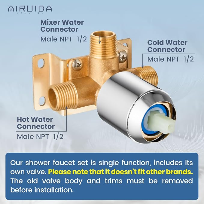 Airuida Shower Faucet Set,6 Inch Shower Valve Kit,Chrome Polish | Male Threads,Rough-in Valve Shower Trim Kit,Single Handle Control Shower Set