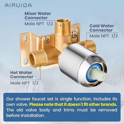 Airuida Shower Faucet Set,8 Inch Shower Valve Kit,Chrome Polish | Male Threads,Rough-in Valve Shower Trim Kit,Single Handle Control Shower Set