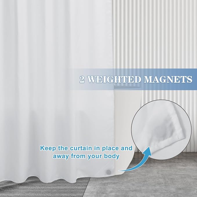 Nasitos Long Fabric Shower Curtain Liners 2 Pack - W72 x H78 - Water Resistant & Lightweight Cloth Shower Curtains for Bath Tub, Soft Hotel Quality, Machine Washable (White, 4 Magnets Included)