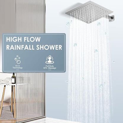 10 Inch Rain Shower Head Brushed Nickel - All Metal Stainless Steel 304, Ultra Thin Design, Modern Bathroom Square Rainfall Showerheads - Full Body Coverage Bath Shower