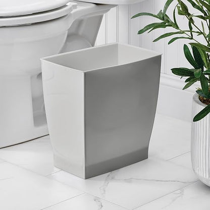 iDesign Small Plastic Bathroom Trash Can, Gray | Slim Rectangle, For Bedroom, Office, Dorm
