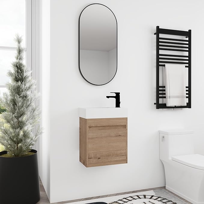 18" Bathroom Vanity with Sink Combo, Wall Mounted Floating Vanity Cabinet for Small Bathroom, Soft-Close Door, Ight dern Farmhouse Vanity with Waterproof Plywood