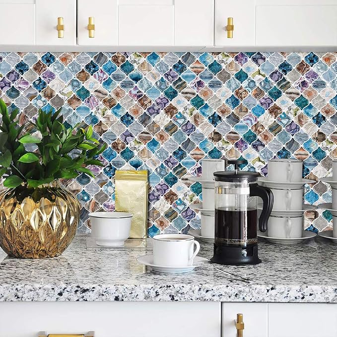 STICKGOO Arabesque Tile Peel and Stick Backsplash, 12”X12” Self Adhesive Wall Tiles (Pack of 10, Thicker Design) (Multi)